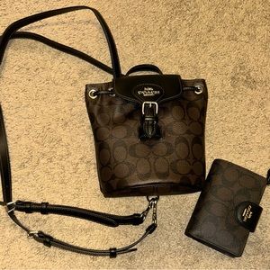 COACH Amelia Convertible Backpack + Medium Corner Zip Wallet - Signature Canvas